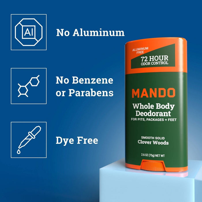 Mando Whole Body Deodorant - Men's Aluminum-Free Smooth Solid Stick Deodorant - Clover Woods - 2.6oz