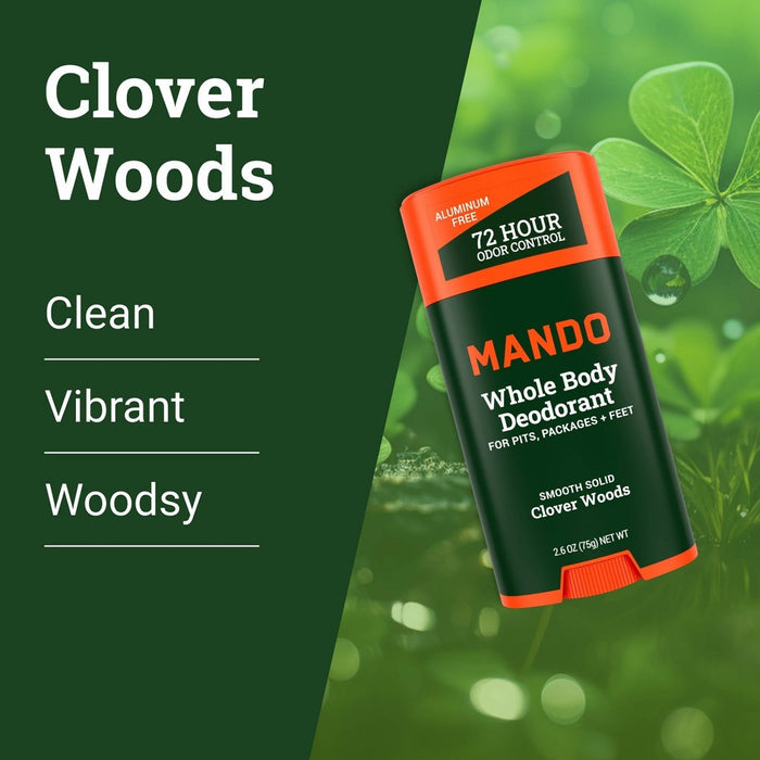 Mando Whole Body Deodorant - Men's Aluminum-Free Smooth Solid Stick Deodorant - Clover Woods - 2.6oz