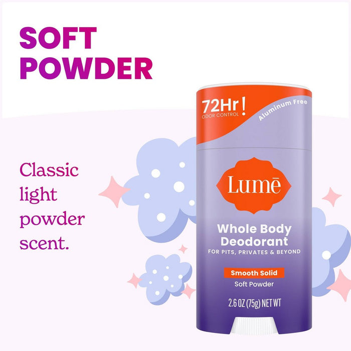 Lume Whole Body Women's Deodorant - Smooth Solid Stick - Aluminum Free - Soft Powder Scent - 2.6oz