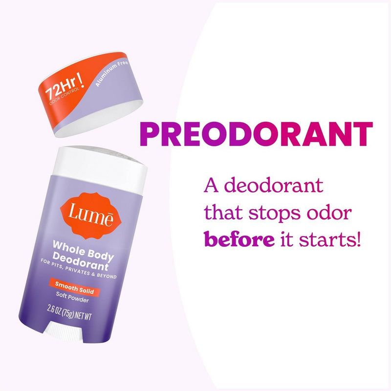 Lume Whole Body Women's Deodorant - Smooth Solid Stick - Aluminum Free - Soft Powder Scent - 2.6oz