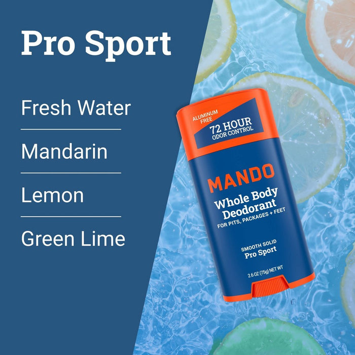 Mando Whole Body Deodorant - Men's Aluminum-Free Smooth Solid Stick Deodorant - Pro Sport - 2.6oz