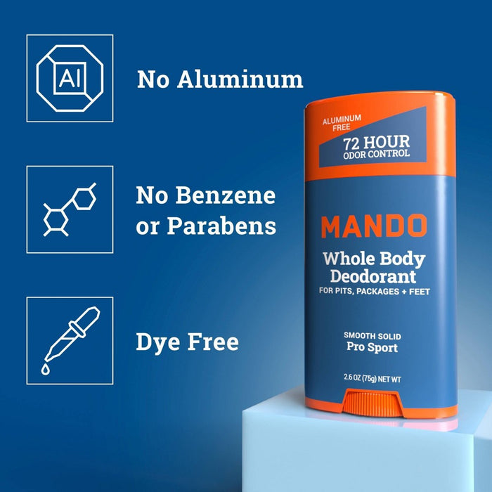 Mando Whole Body Deodorant - Men's Aluminum-Free Smooth Solid Stick Deodorant - Pro Sport - 2.6oz