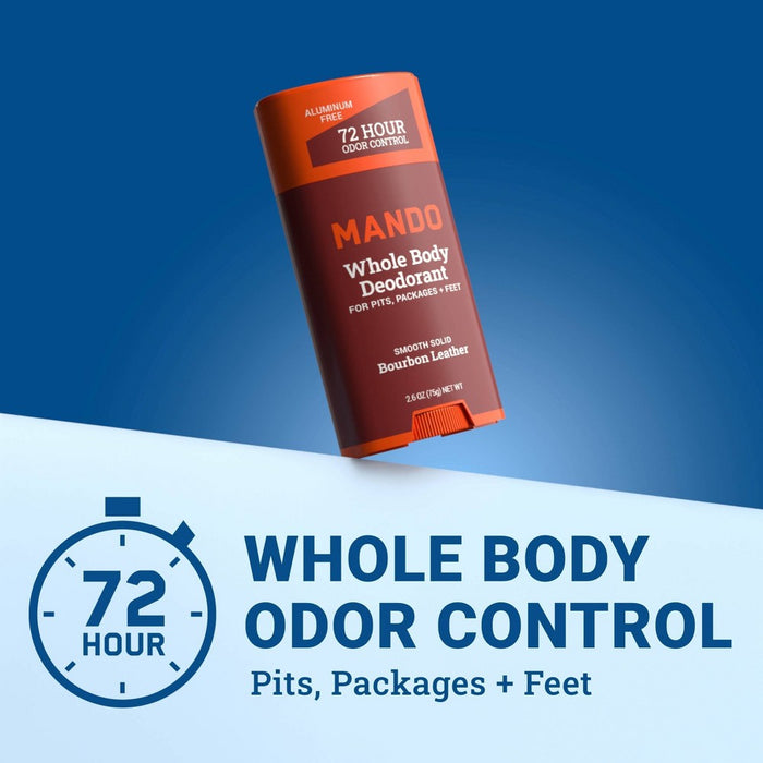 Mando Whole Body Deodorant - Men's Aluminum-Free Smooth Solid Stick Deodorant - Bourbon Leather - 2.6oz