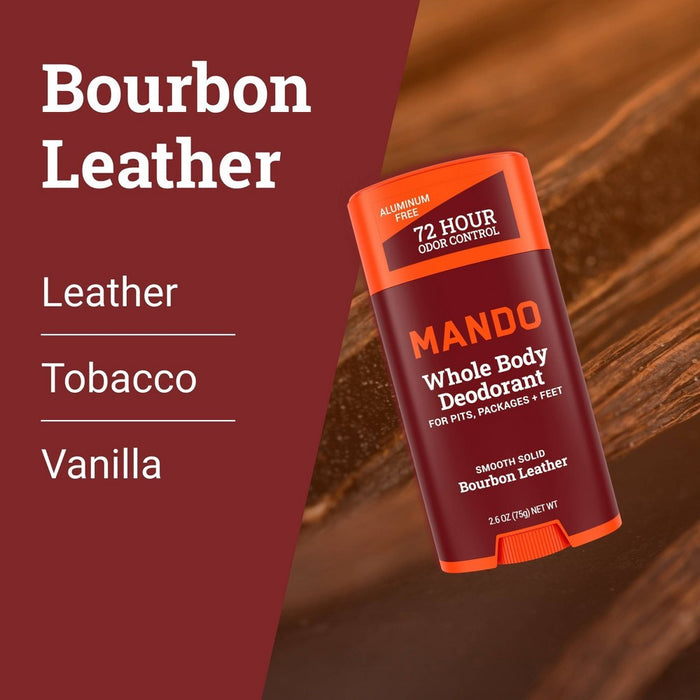 Mando Whole Body Deodorant - Men's Aluminum-Free Smooth Solid Stick Deodorant - Bourbon Leather - 2.6oz
