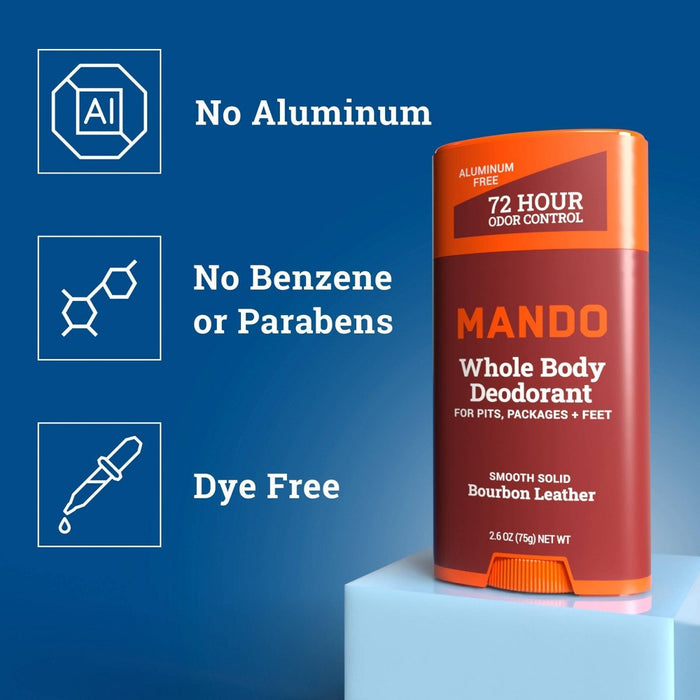 Mando Whole Body Deodorant - Men's Aluminum-Free Smooth Solid Stick Deodorant - Bourbon Leather - 2.6oz