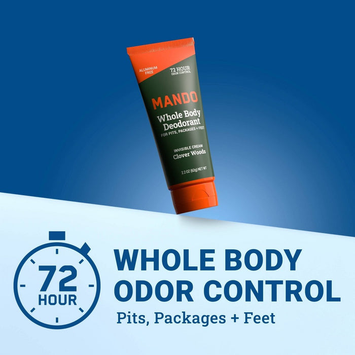 Mando Whole Body Deodorant - Men's Aluminum-Free Invisible Cream Deodorant - Clover Woods - 2.2oz
