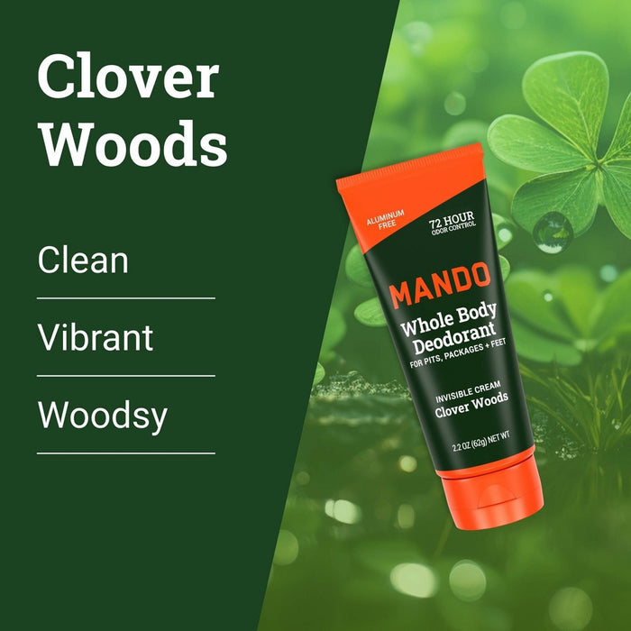 Mando Whole Body Deodorant - Men's Aluminum-Free Invisible Cream Deodorant - Clover Woods - 2.2oz