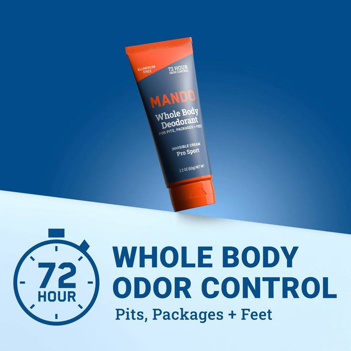 Mando Whole Body Deodorant - Men's Aluminum-Free Invisible Cream Deodorant - Pro Sport - 2.2oz