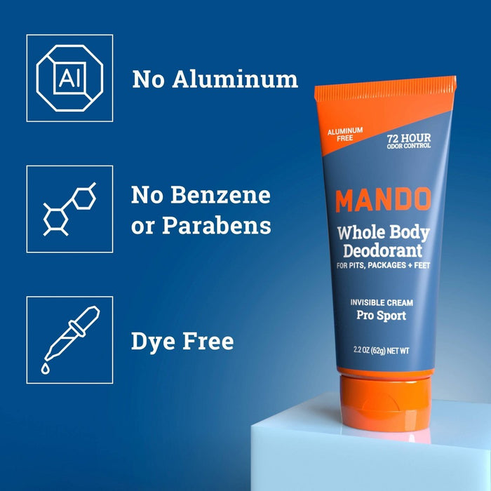 Mando Whole Body Deodorant - Men's Aluminum-Free Invisible Cream Deodorant - Pro Sport - 2.2oz