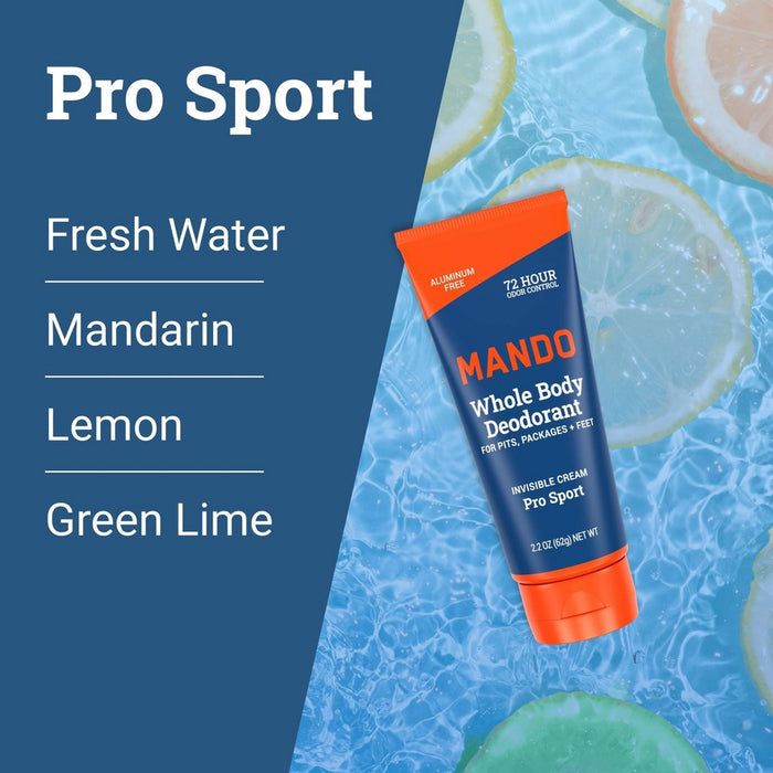 Mando Whole Body Deodorant - Men's Aluminum-Free Invisible Cream Deodorant - Pro Sport - 2.2oz