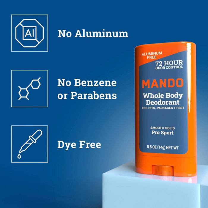 Mando Whole Body Deodorant - Men's Aluminum-Free Smooth Solid Stick Deodorant - Pro Sport - Trial Size - 0.5oz