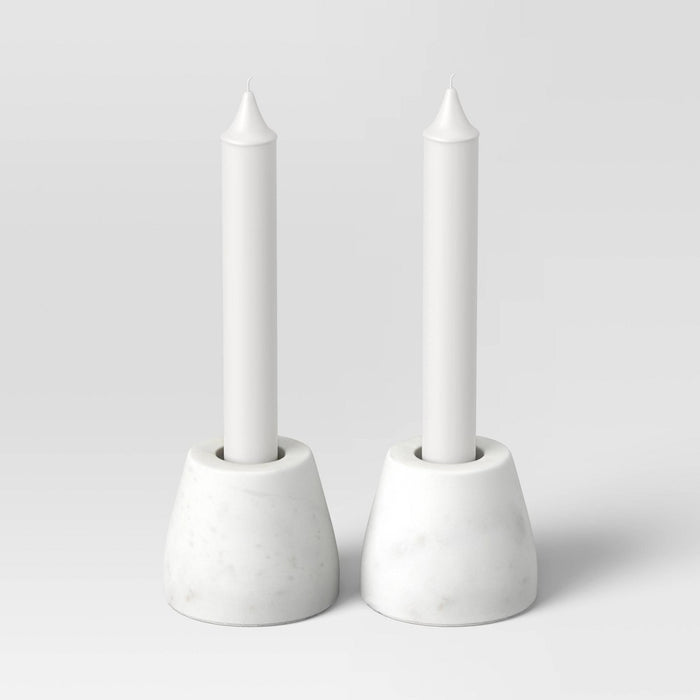 Set of 2 Marble Taper Holders White - Threshold