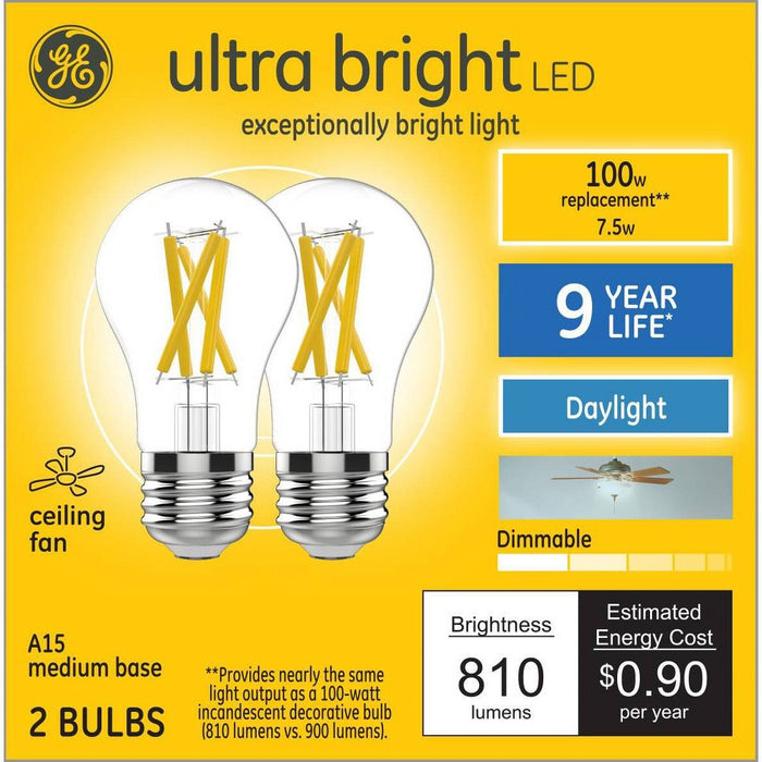 GE 2pk 100W A15 Ceiling Fan DL Ultra Bright LED Clear