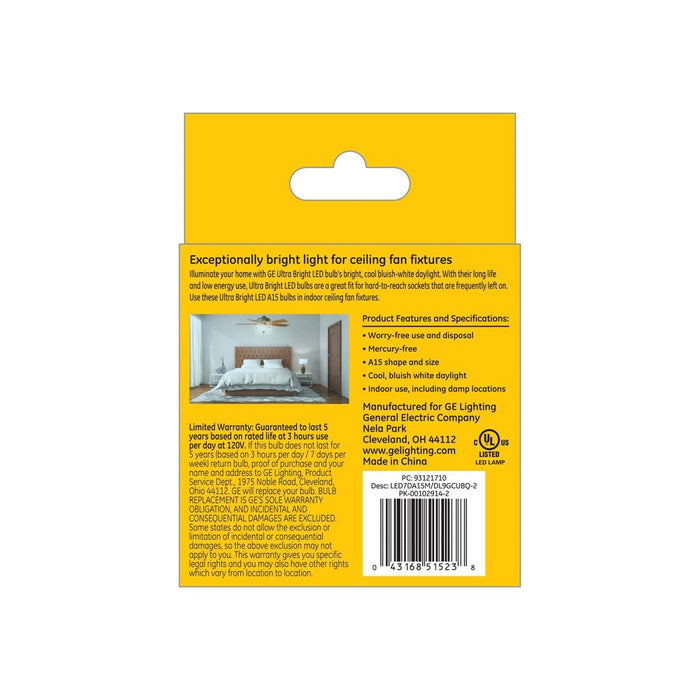 GE 2pk 100W A15 Ceiling Fan DL Ultra Bright LED Clear