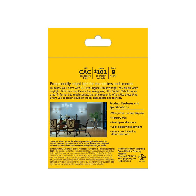 GE 3pk 100W CAC Decorative Ultra Bright LED Daylight Clear