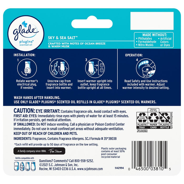 Glade PlugIns Scented Oil Air Freshener Refills - Sky & Sea Salt - 3.35 fl oz/5pk