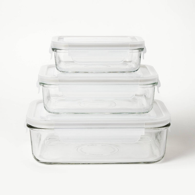 6pc (Set of 3) Glass Food Storage Container Set Clear - Figmint
