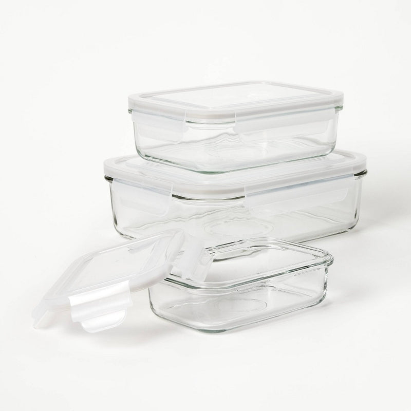 6pc (Set of 3) Glass Food Storage Container Set Clear - Figmint