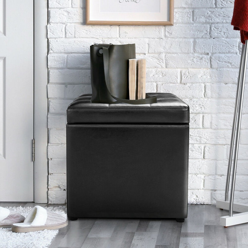 Costway 16''Cube Ottoman Pouffe Storage Box Lounge Seat Footstools with Hinge Top black