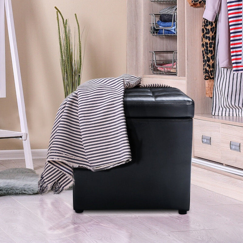 Costway 16''Cube Ottoman Pouffe Storage Box Lounge Seat Footstools with Hinge Top black