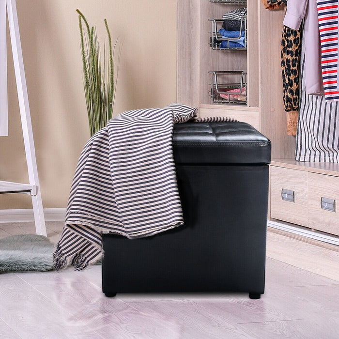 Costway 16''Cube Ottoman Pouffe Storage Box Lounge Seat Footstools with Hinge Top black