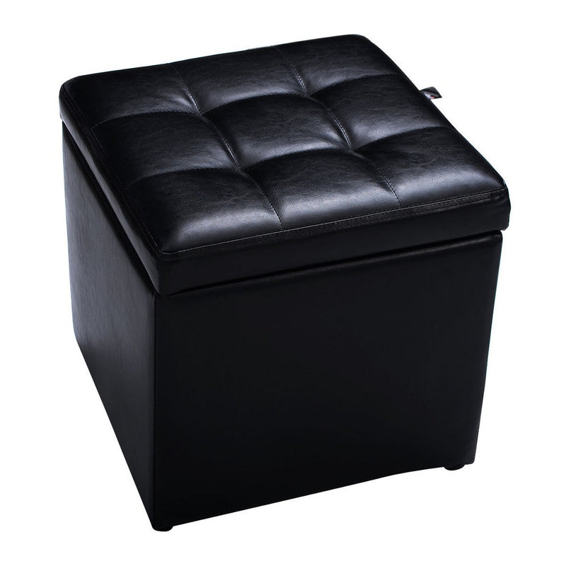 Costway 16''Cube Ottoman Pouffe Storage Box Lounge Seat Footstools with Hinge Top black