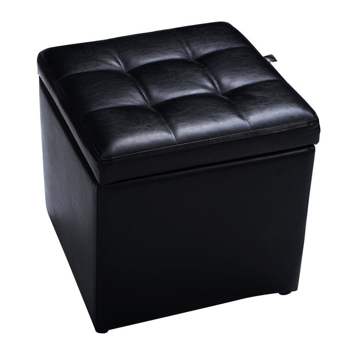 Costway 16''Cube Ottoman Pouffe Storage Box Lounge Seat Footstools with Hinge Top black