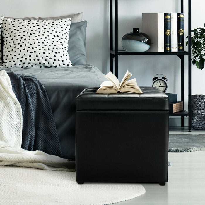 Costway 16''Cube Ottoman Pouffe Storage Box Lounge Seat Footstools with Hinge Top black