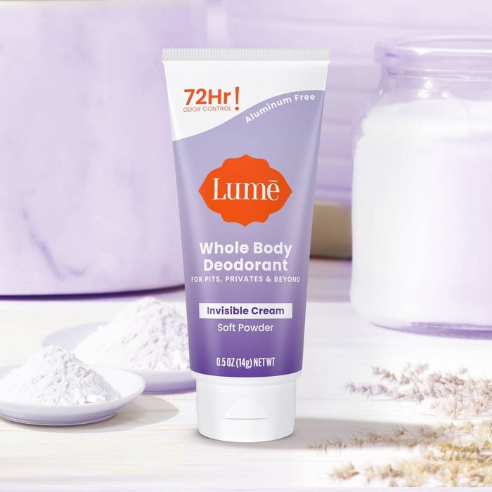 Lume Whole Body Women's Deodorant - Mini Invisible Cream Tube - Aluminum Free - Soft Powder Scent - Trial Size - 0.5oz