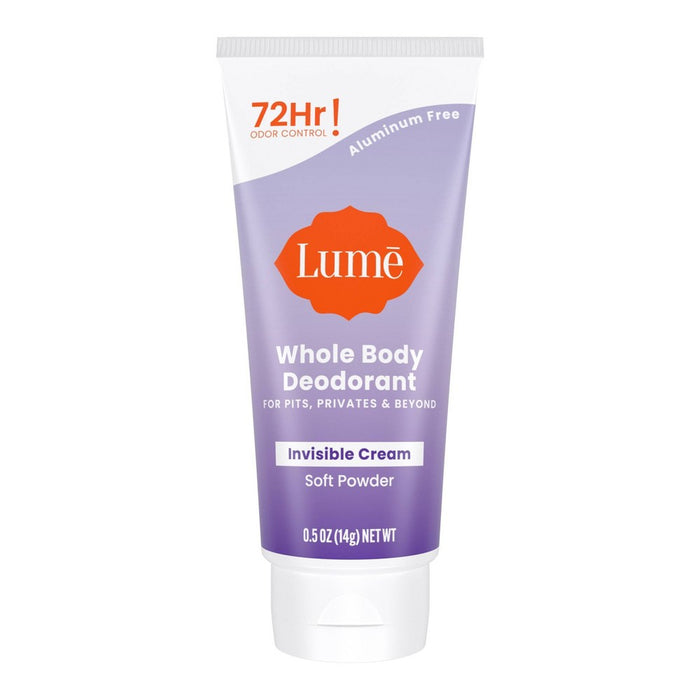 Lume Whole Body Women's Deodorant - Mini Invisible Cream Tube - Aluminum Free - Soft Powder Scent - Trial Size - 0.5oz