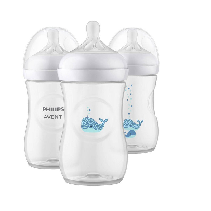 Avent Philips Natural Baby Bottle with Natural Response Nipple - Whales - 9oz/3pk