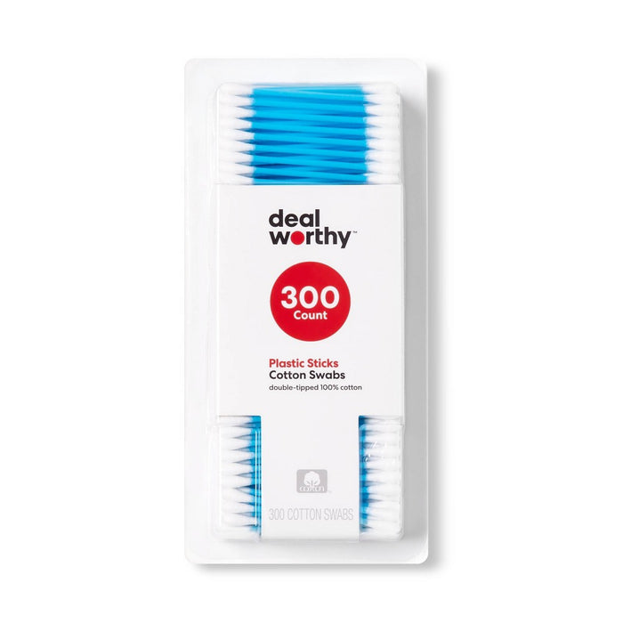 Cotton Swabs Plastic Stick - 300ct - Dealworthy