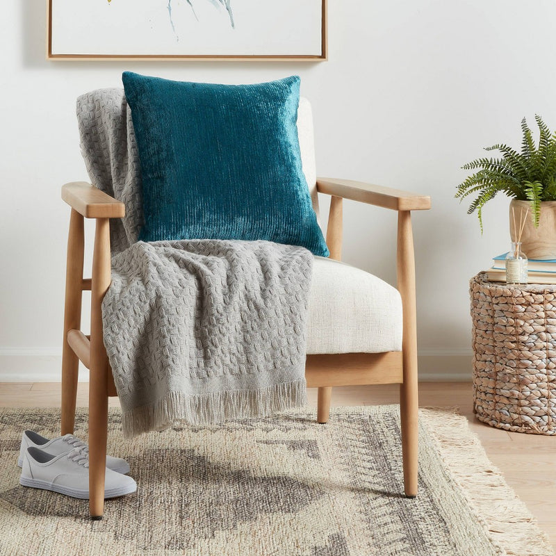 Velvet Rib Textured Square Throw Pillow Teal - Threshold