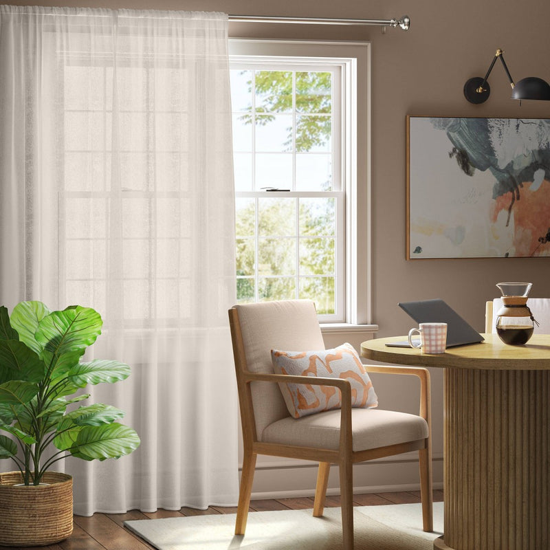 54"x84" Light Filtering Textural Sheer Curtain Panel Ivory - Threshold
