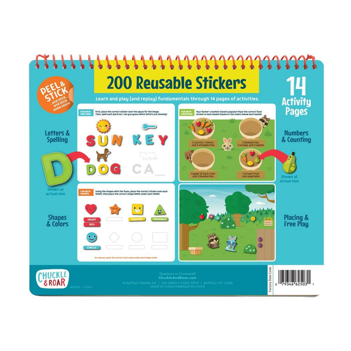 Reusable Sticker Learning & Activity Book with 200 Premium Puffy Stickers - Chuckle & Roar