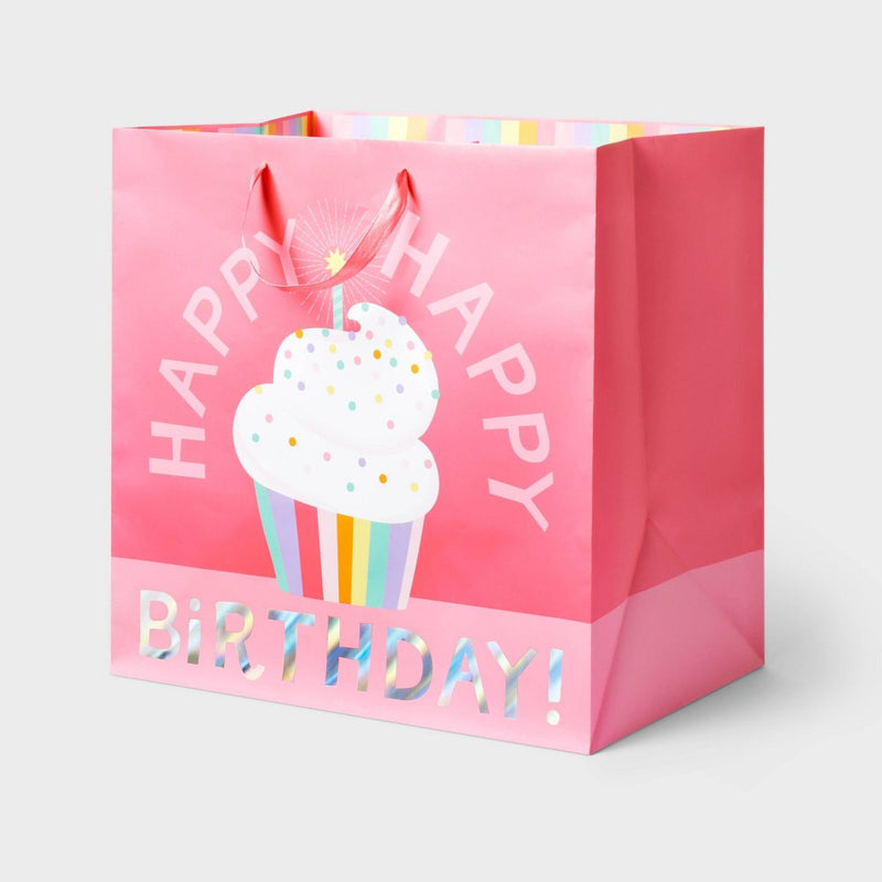 Large Happy Birthday Cupcake Square Gift Bag - Spritz
