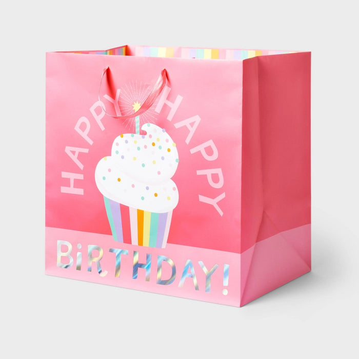 Large Happy Birthday Cupcake Square Gift Bag - Spritz
