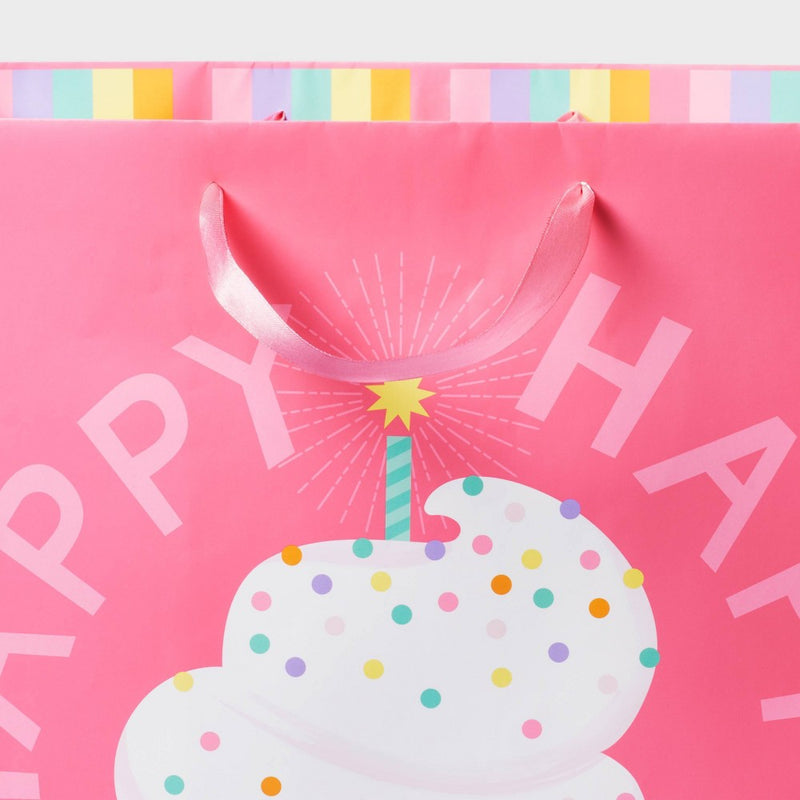 Large Happy Birthday Cupcake Square Gift Bag - Spritz