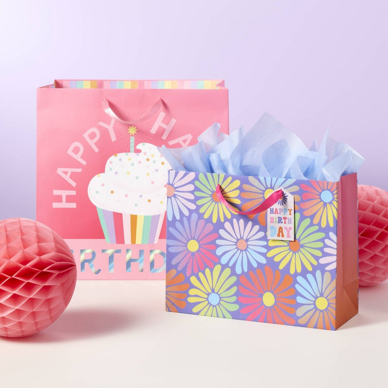 Large Happy Birthday Cupcake Square Gift Bag - Spritz