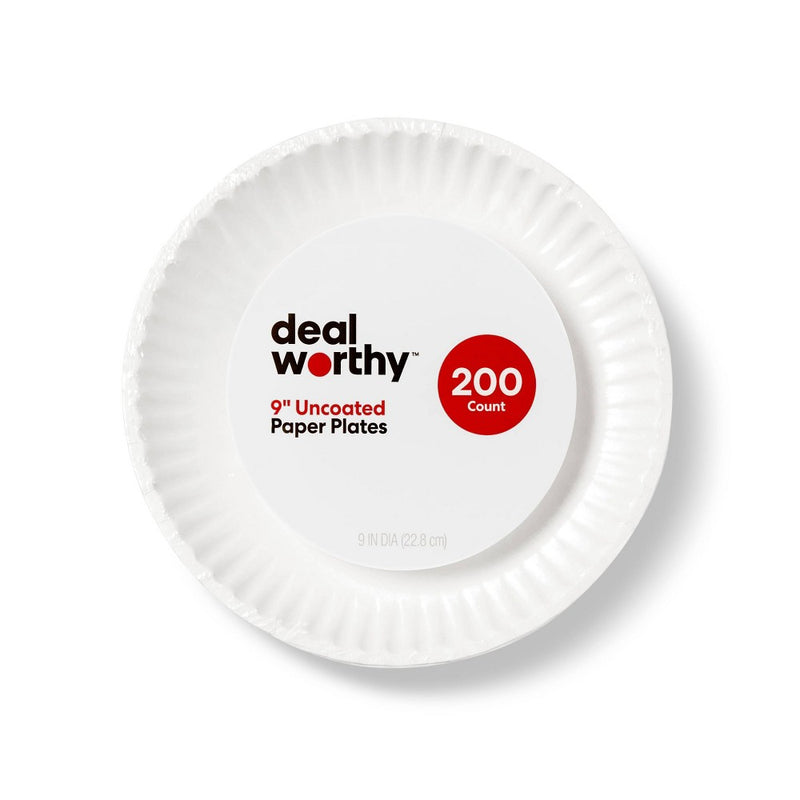 Uncoated Disposable Paper Plates 9" - 200ct - Dealworthy