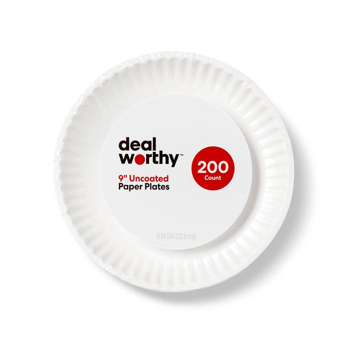Uncoated Disposable Paper Plates 9" - 200ct - Dealworthy