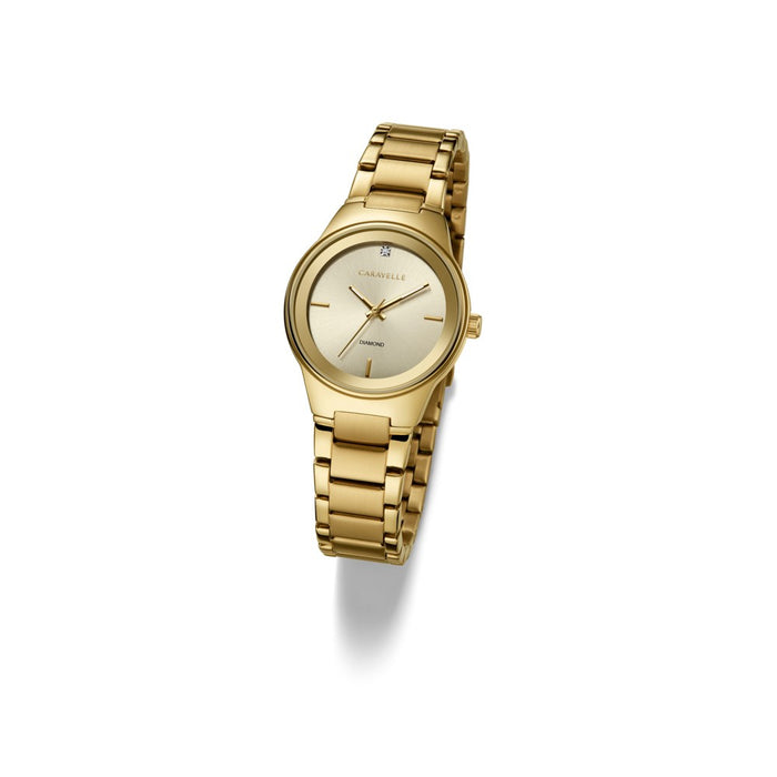 Caravelle designed by Bulova Ladies' Modern Diamond 3-Hand Quartz Gold Tone Stainless Steel, 30mm