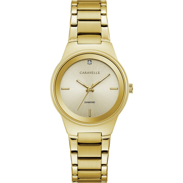 Caravelle designed by Bulova Ladies' Modern Diamond 3-Hand Quartz Gold Tone Stainless Steel, 30mm