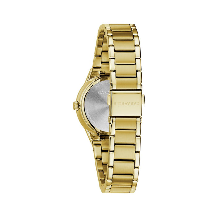 Caravelle designed by Bulova Ladies' Modern Diamond 3-Hand Quartz Gold Tone Stainless Steel, 30mm