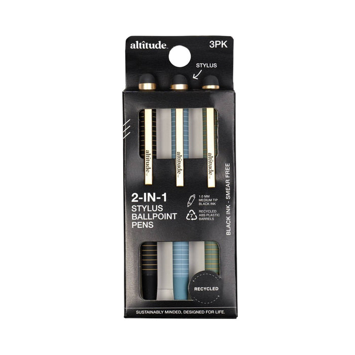 Altitude 3pk Ballpoint Pens Black Ink Stylus