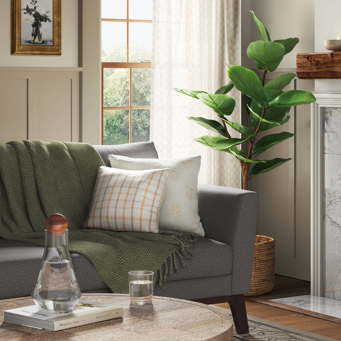 Woven Grid Square Throw Pillow Peach White/Orange/Light Taupe - Threshold