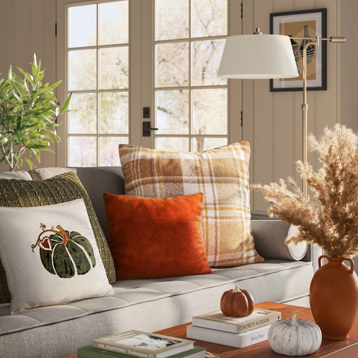 Washed Cotton Velvet Square Throw Pillow Orange - Threshold