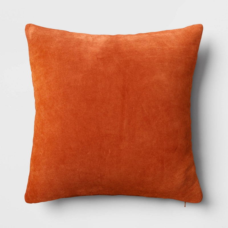 Washed Cotton Velvet Square Throw Pillow Orange - Threshold