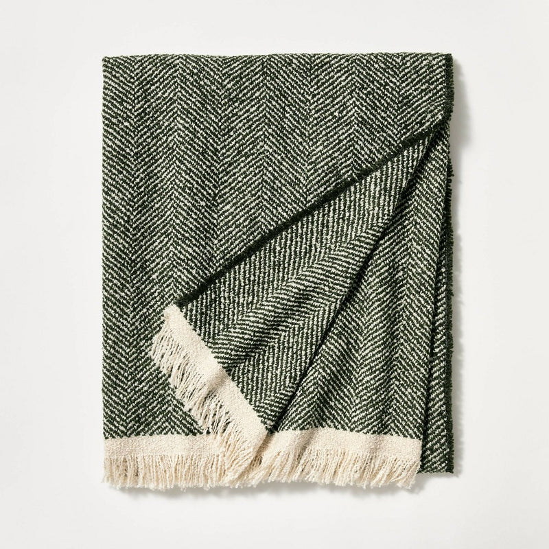 Herringbone Frayed Edges Throw Blanket Green - Threshold designed with Studio McGee