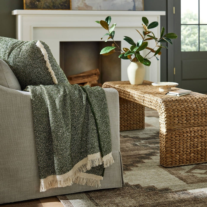 Herringbone Frayed Edges Throw Blanket Green - Threshold designed with Studio McGee